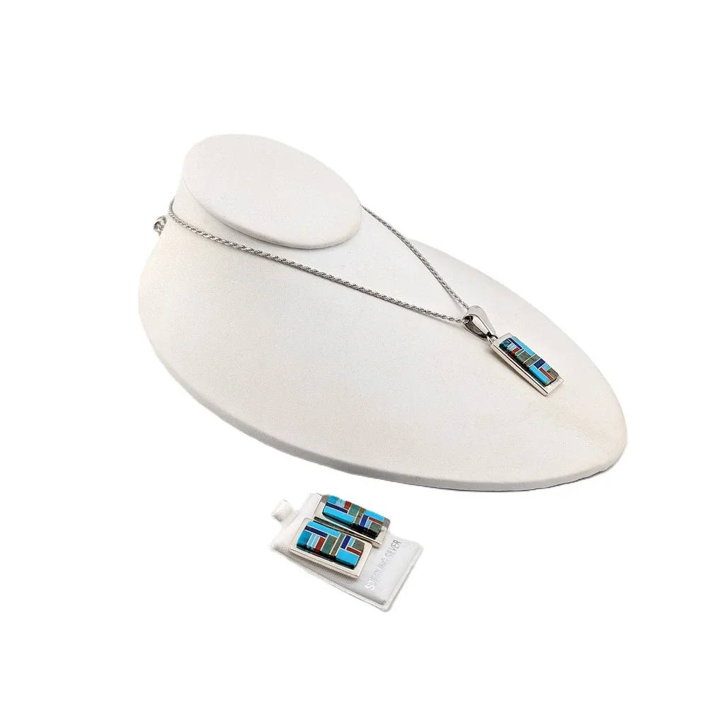 Authentic Patricia Becenti Navajo Inlay Necklace‎ & Earring Set Mosaic Jewelry**